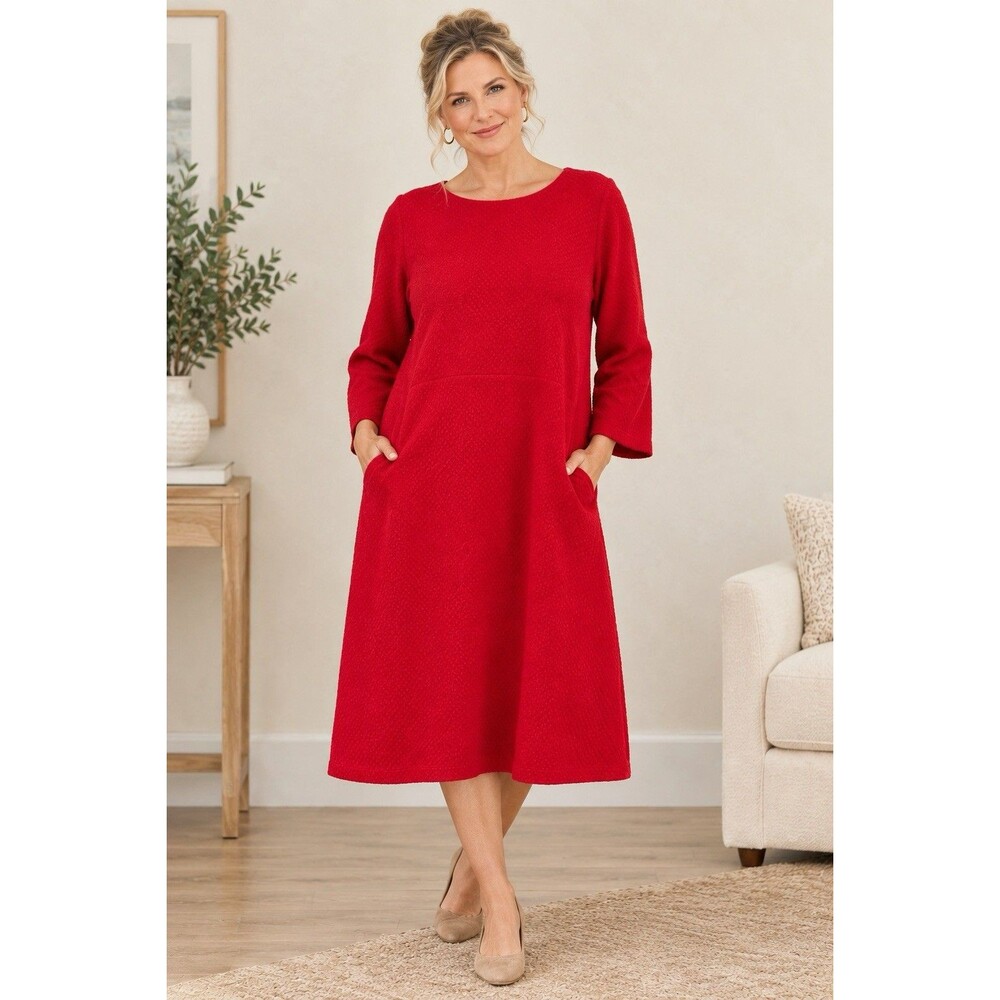 Boden Red Agnes Jacquard Shift Dress Pockets US 18L / UK 22L Textured Plus